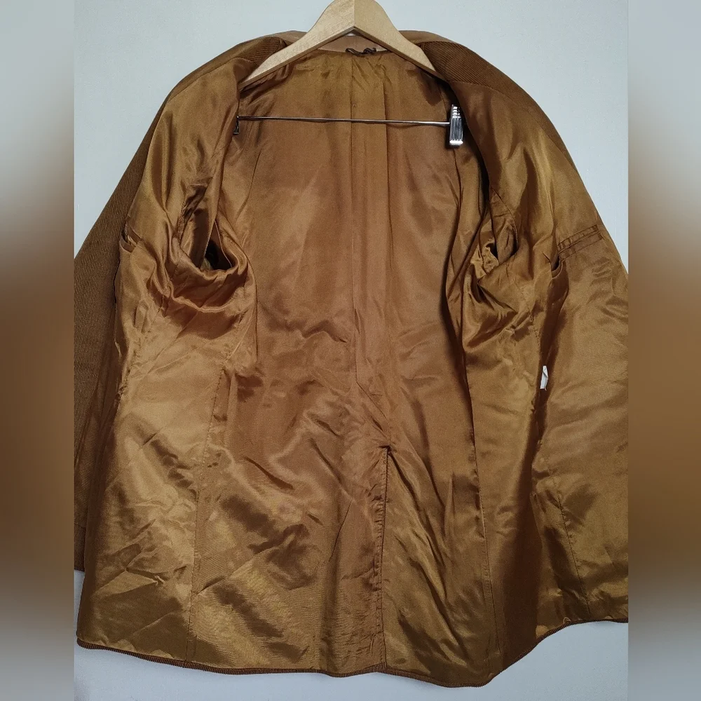 Vintage Pioneer Wear Camel Brown Corduroy Blazer with Tan Leather Accents